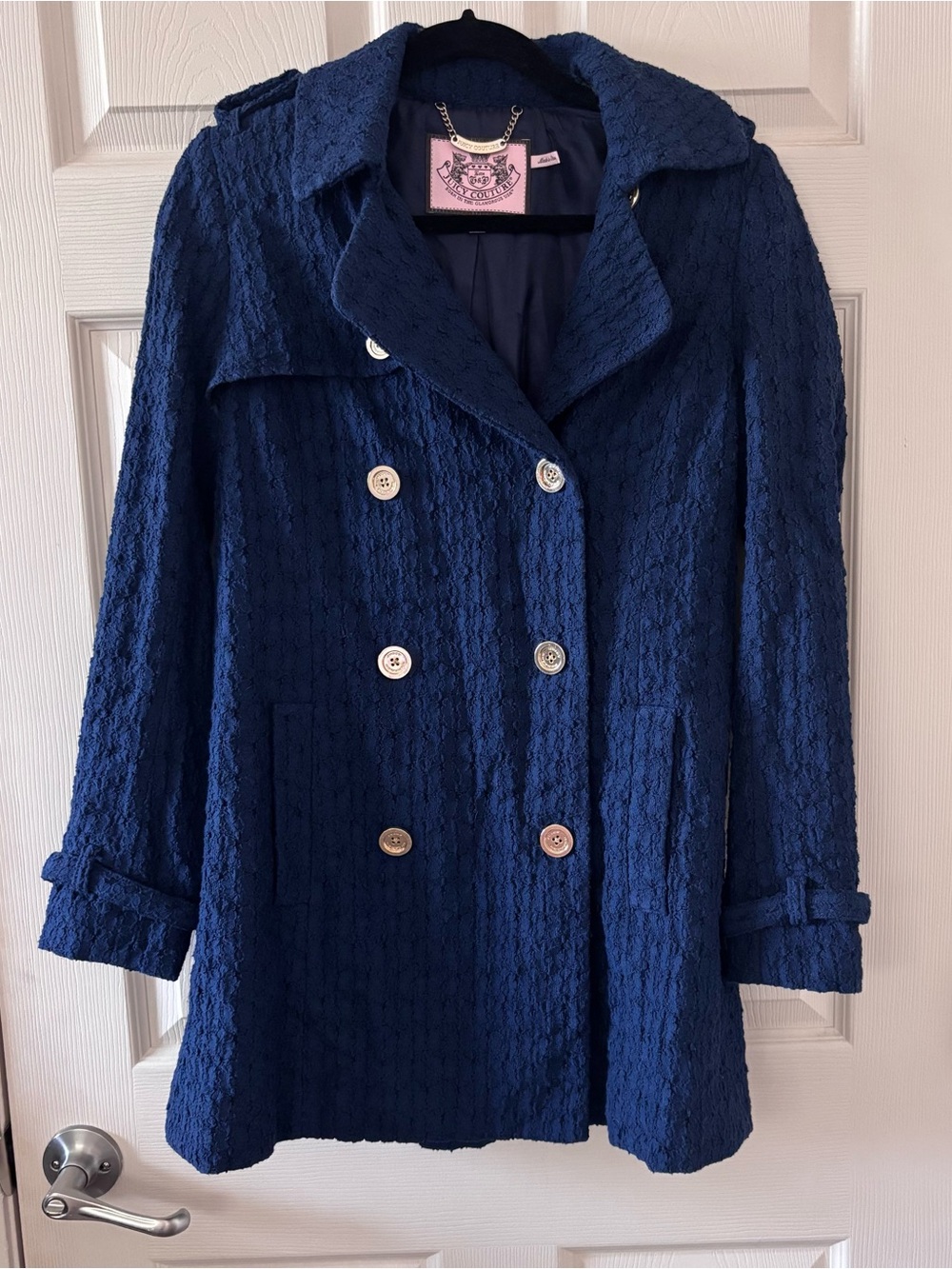 Juicy Couture Navy Blue Textured Peacoat Gold Buttons S ⚓️✨